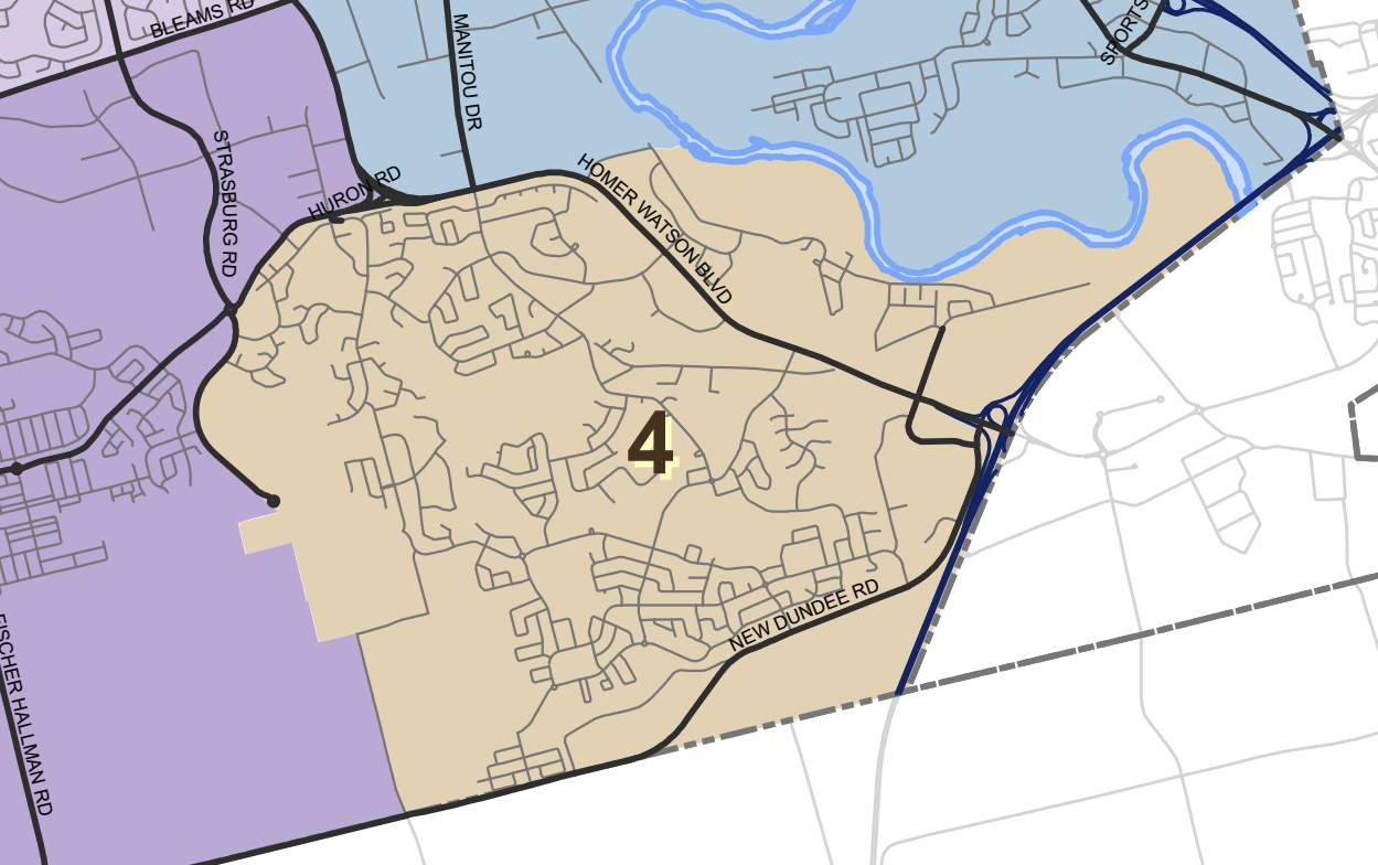 Ward 4 map of south Kitchener.